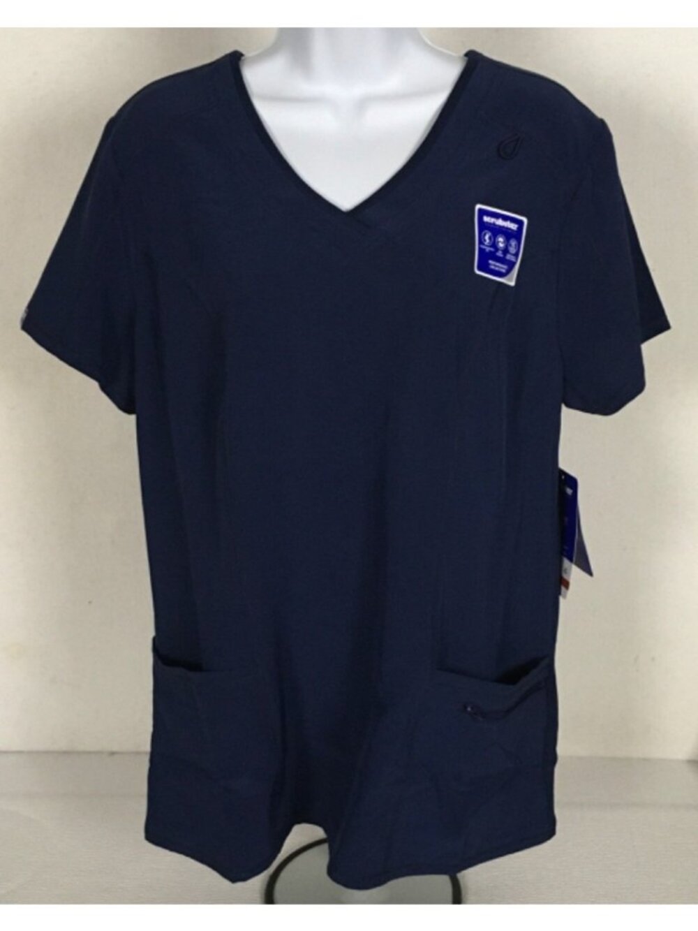 Scrubstar Scrub Top Size M Navy Blue V neck Pockets Short Sleeves New w Tags